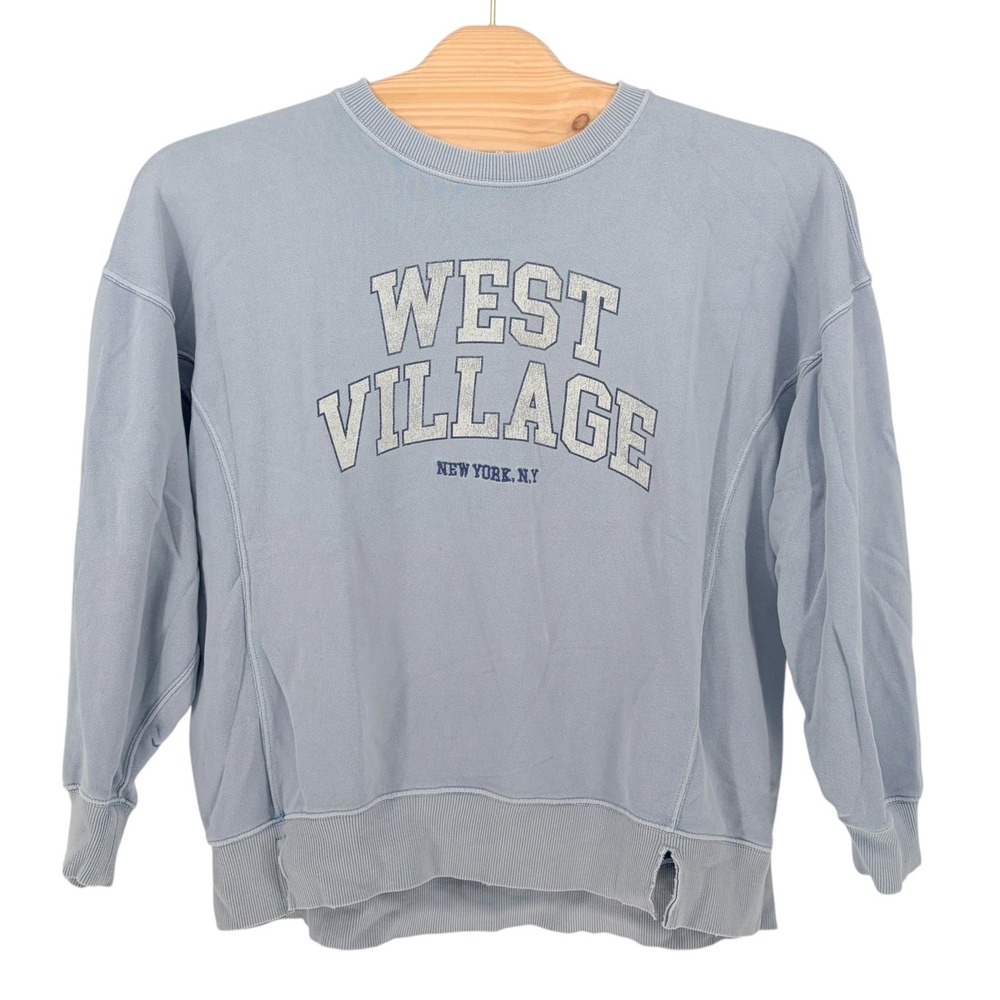 Aerie Sweatshirt Large Light Blue West Village NY Oversized Pullover Graphic